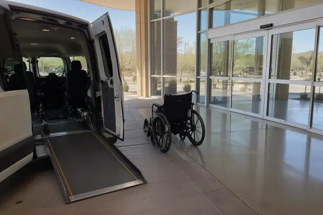 Chemotherapy transportation vehicle parked outside a medical building in Tempe, AZ.