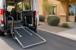 Specialized wheelchair-accessible transport ramp with non-slip textured surfacing in Mesa, AZ.