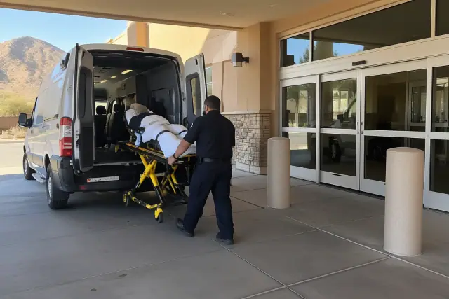 Hospital discharge transportation at a medical loading bay in Gold Canyon, AZ.