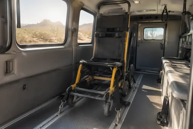 Stair chair transportation secured in a van in Scottsdale, AZ.
