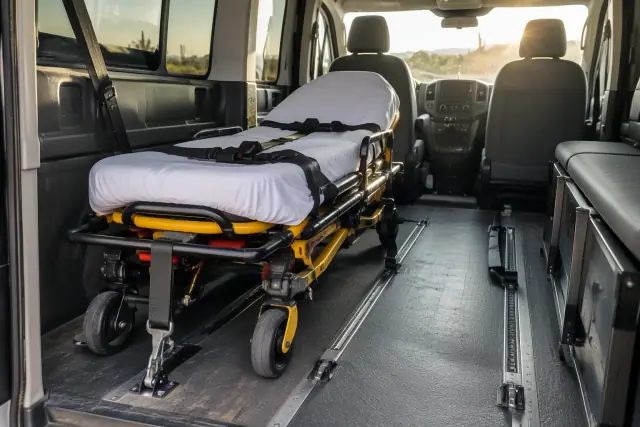 Stretcher and gurney support secured in a vehicle in Mesa, AZ.