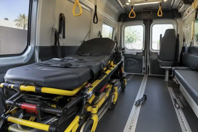 Bariatric stretcher and gurney secured inside a transport van in Mesa, AZ.