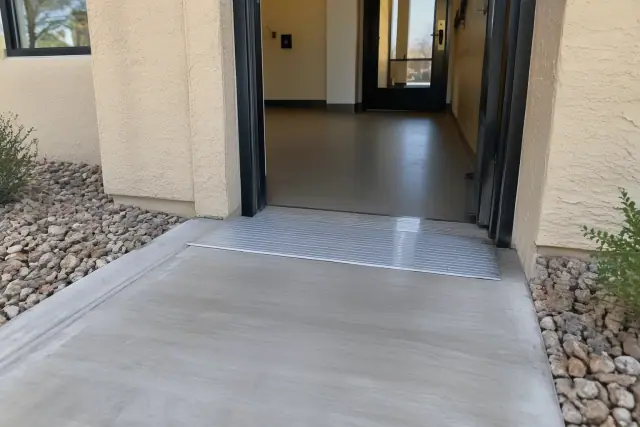 Completed wheelchair accessibility ramp with finished concrete slope at a job site in Mesa, AZ.