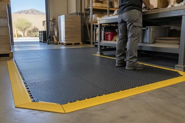 Anti-fatigue rubber flooring installed at a commercial warehouse in Mesa, AZ.
