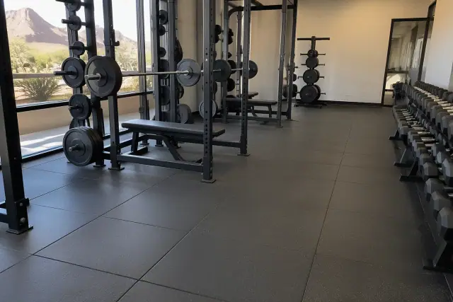 Commercial rubber flooring installed in a fitness weightlifting zone in Scottsdale, AZ.