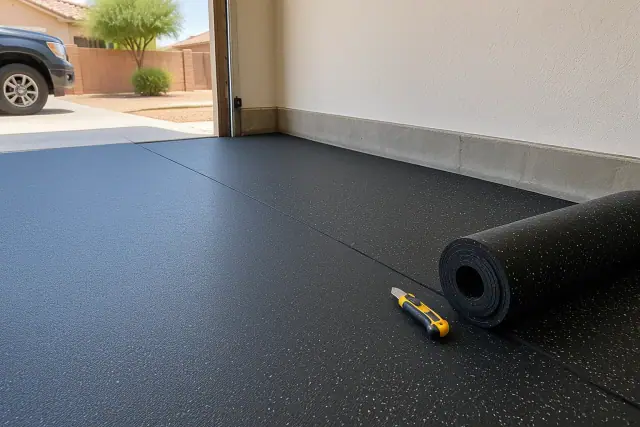 Garage rubber flooring installed in a residential garage in Mesa, AZ.
