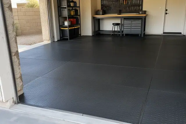 Heavy-duty rubber flooring installed in a garage in San Tan Valley, AZ.