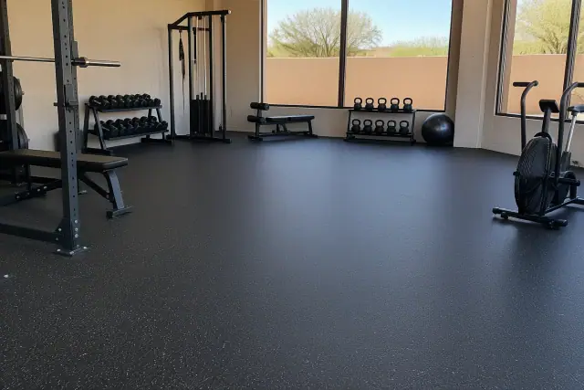 Seamless rubber flooring installed at an indoor fitness facility in Mesa, AZ.