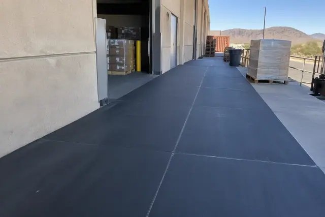 Industrial rubber flooring installed at a desert warehouse loading dock in Mesa, AZ.