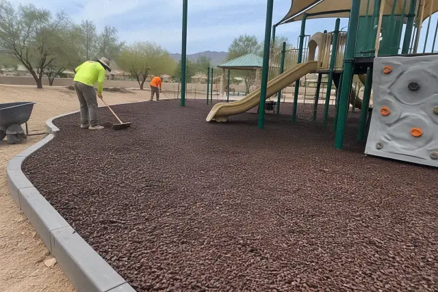 Loose-fill rubber mulch installed for a playground in Mesa, AZ.
