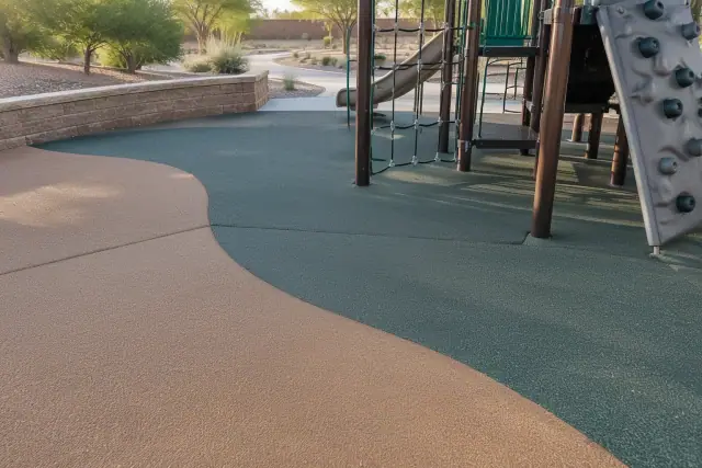 Playground rubber safety surfacing with a textured wet-pour layer in Queen Creek, AZ.