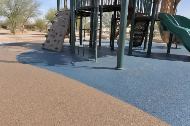 Playground rubber safety surfacing installed beneath an outdoor climbing set in Chandler, AZ.