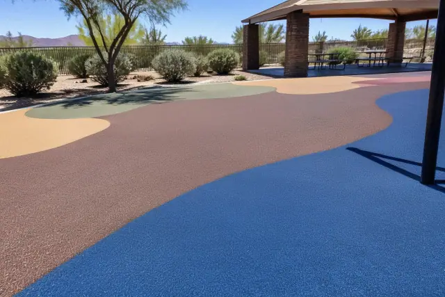 Seamless poured rubber safety surfacing installed on the ground at a park in Scottsdale, AZ.