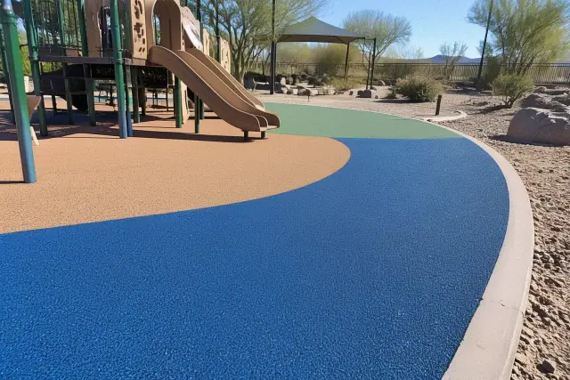 Poured-in-place rubber flooring at a recreation park play structure in Mesa, AZ.