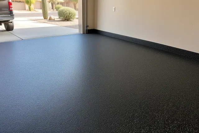 Poured-in-place rubber flooring in a residential garage vehicle bay in Mesa, AZ.