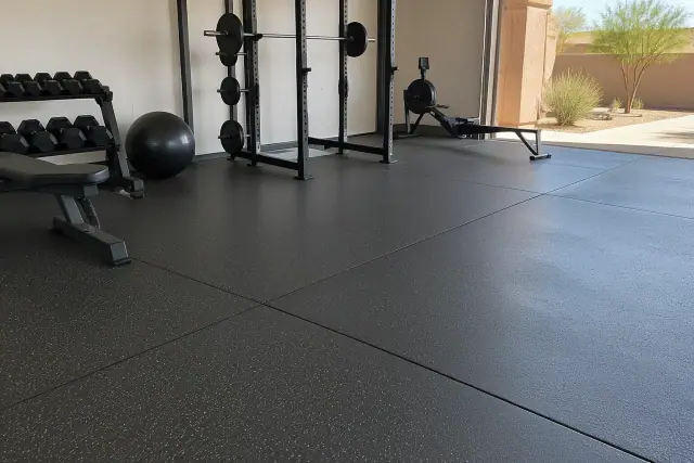 Poured-in-place rubber flooring with a smooth texture for a gym in Mesa, AZ.
