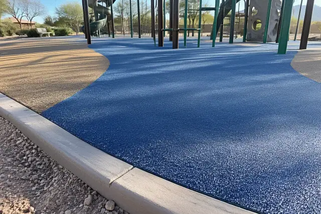 Poured-in-place rubber safety surfacing installed at a desert park playground in Mesa, AZ.