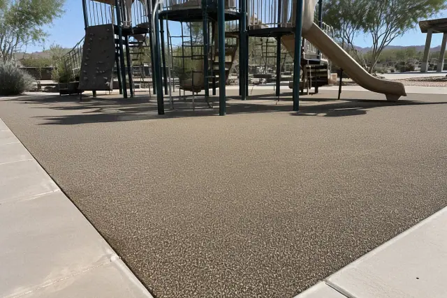 Poured-in-place rubber safety flooring at a recreation park play structure in Scottsdale, AZ.