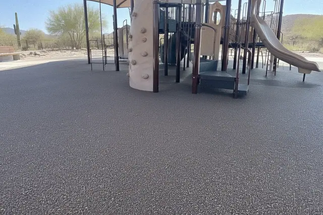 Poured-in-place rubber safety surfacing installed at a desert park in Apache Junction, AZ.