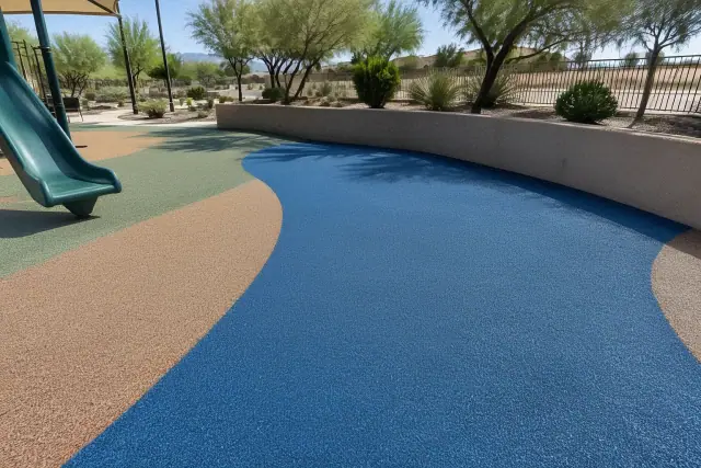 Poured-in-place rubber safety surfacing repaired at a public park in Mesa, AZ.