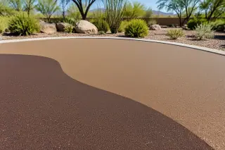 Poured-in-place rubber safety surfacing with desert park landscaping in Mesa, AZ.