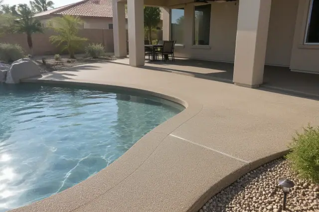 Textured poured-in-place rubber flooring on a residential pool deck in Mesa, AZ.