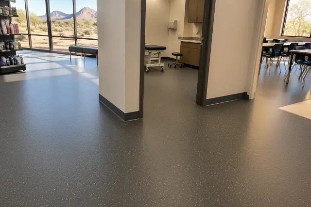 Contractor progress photo of commercial rubber flooring installation in Mesa, AZ.