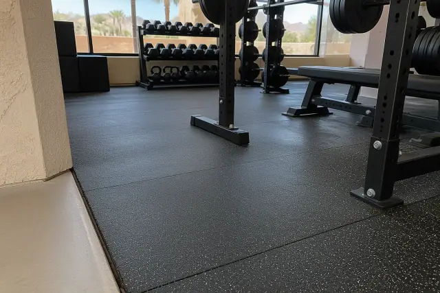 Rolled rubber and interlocking gym floor tiles installed in Mesa, AZ.