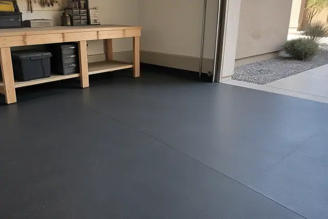 Rolled rubber flooring installed on a concrete garage floor in Tempe, AZ.
