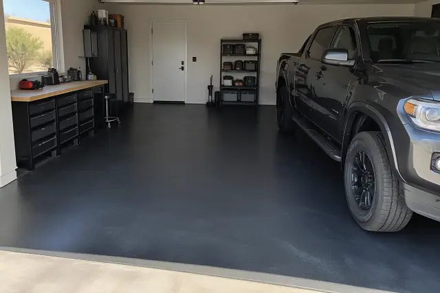 Rolled rubber flooring installed in a residential garage in Chandler, AZ.