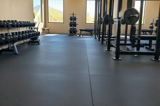 Rolled rubber flooring installed in a commercial gym in Phoenix, AZ.
