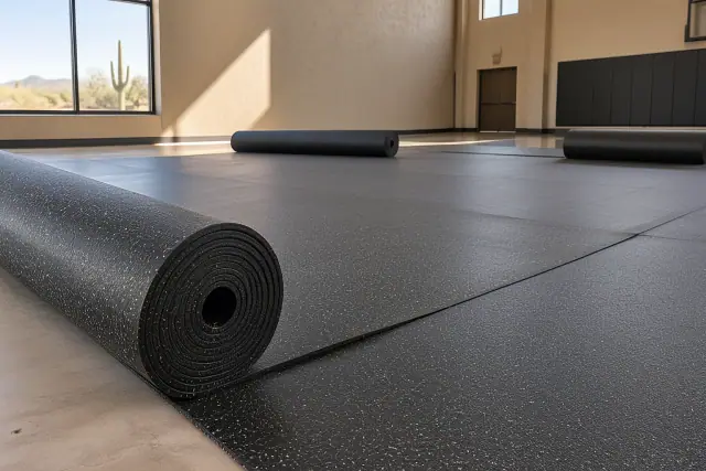 Standard rubber rolls installed on an athletic facility subfloor in Mesa, AZ.