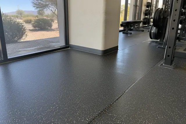 Rubber flooring repair and replacement at a commercial gym in Mesa, AZ.
