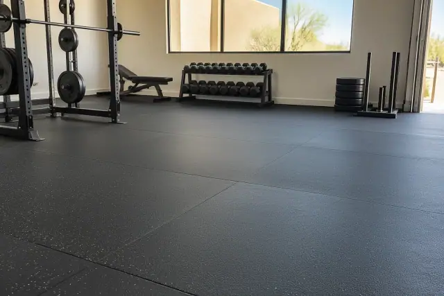 Rolled rubber flooring with thick lifting areas installed in a fitness facility in Mesa, AZ.
