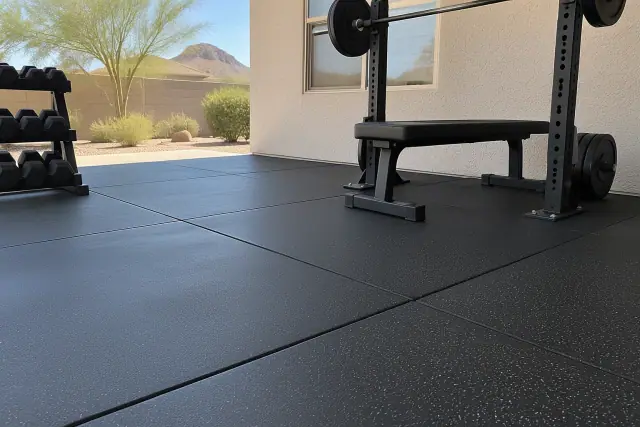 Vulcanized rubber flooring installation with tightly aligned seams at a home in Mesa, AZ.