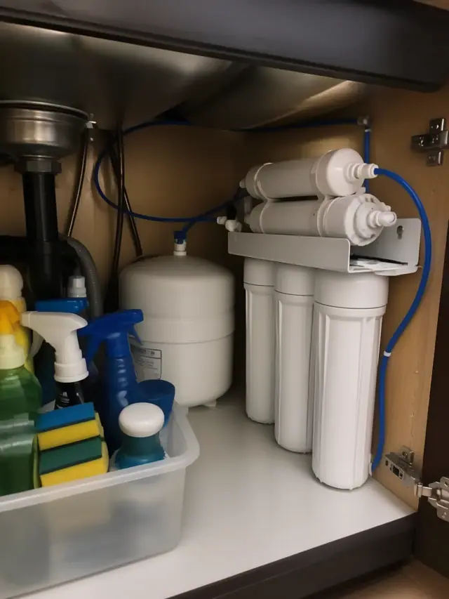 Reverse osmosis system installed under a kitchen sink cabinet in Mesa, AZ.