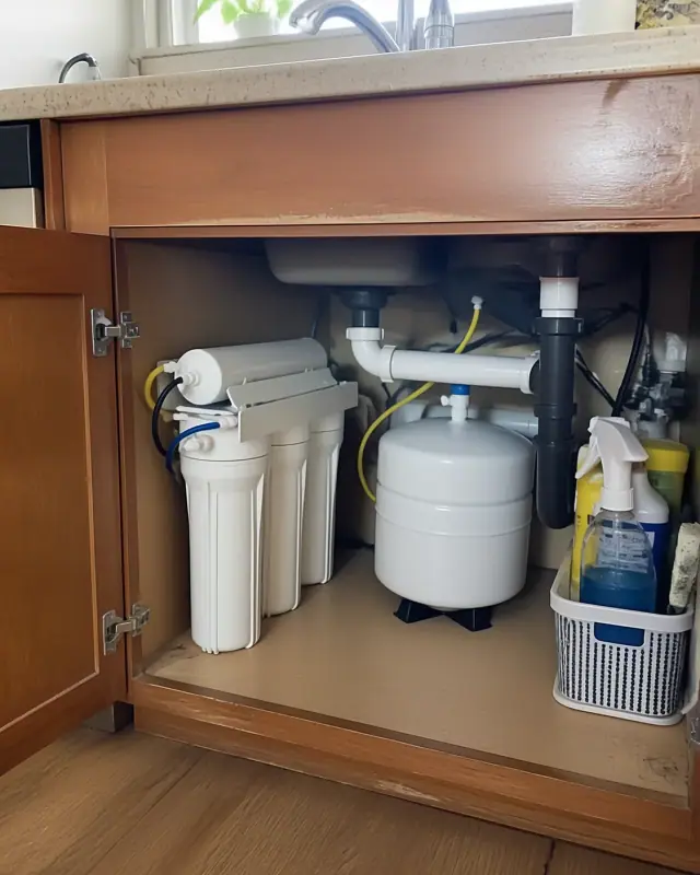 Reverse osmosis system installed under a kitchen sink in a Chandler, AZ home.