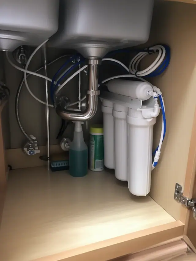 Reverse osmosis water filtration system installed under a kitchen sink in Mesa, AZ.