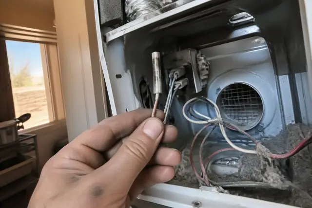 Thermal fuse failure and restricted dryer vent inside a laundry closet in Phoenix, AZ.