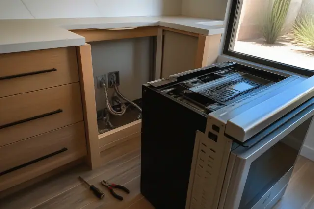 Stove and range repair in progress at a residential kitchen in Scottsdale, AZ.