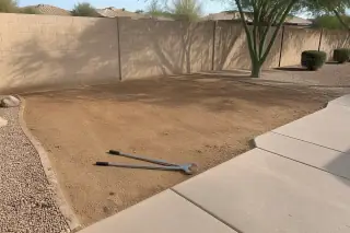 Leveled earth and desert landscaping after cactus removal in a yard in Phoenix, AZ.