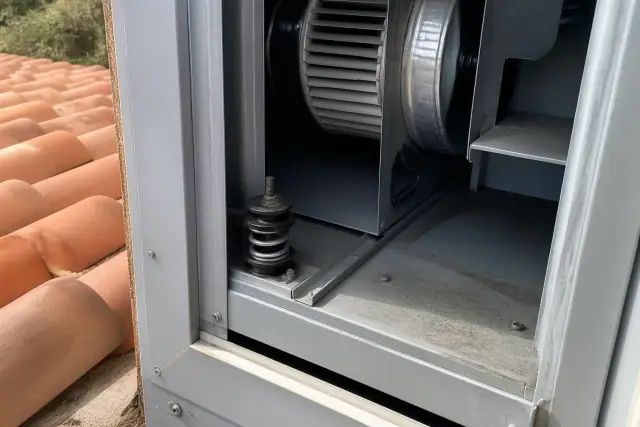 Technician performing HVAC and kitchen ventilation maintenance on a rooftop in Phoenix, AZ.