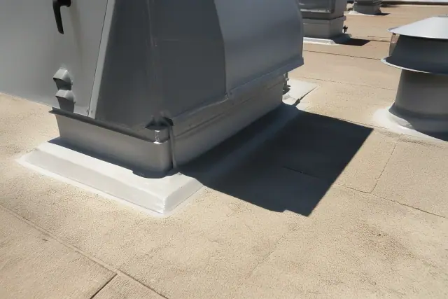 Liquid-applied sealant on a rooftop HVAC unit during a commercial roof inspection in Glendale, AZ.
