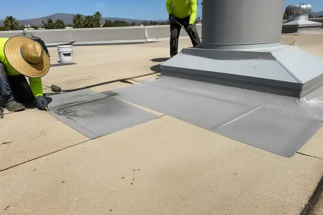 Roof membrane maintenance on a commercial building rooftop in Peoria, AZ.