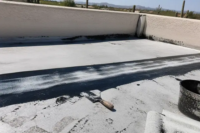 Reinforced roofing repair on an expansion joint at a commercial site in Phoenix, AZ.