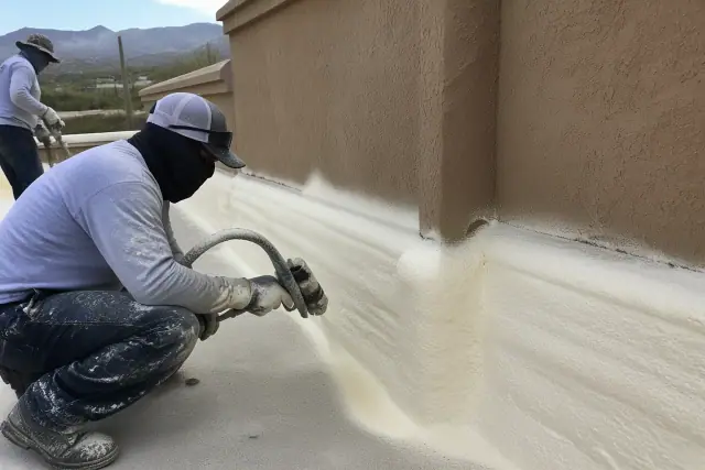 Spray foam roof insulation applied to a parapet wall on a building in Phoenix, AZ.