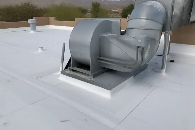 TPO roofing membrane detailing around a rooftop ventilation unit in Surprise, AZ.