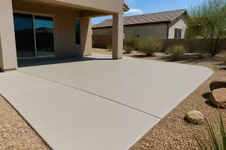 Finished concrete patio with a slip-resistant texture and desert landscaping in Phoenix, AZ.