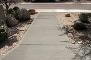 Textured concrete sidewalk with clean control joints and desert landscaping in Phoenix, AZ.