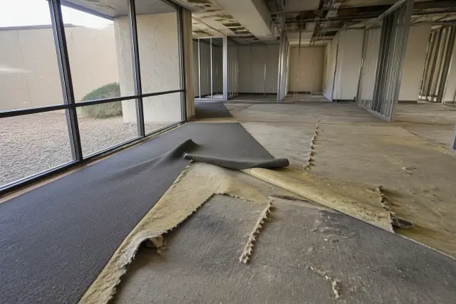 Carpet and padding removal in progress on a commercial office floor in Phoenix, AZ.